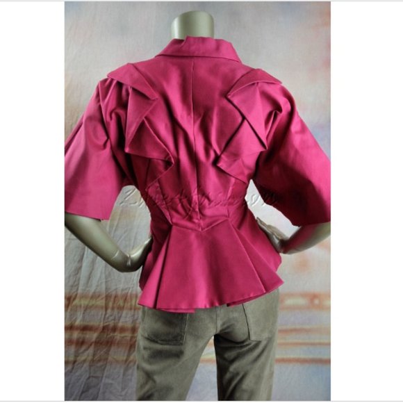 $2990 New ANDREW GN Fuchsia Pink Stylish Origami Peplum Hem Jacket 4 - Picture 6 of 8
